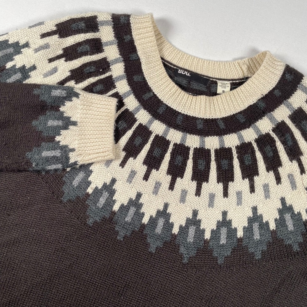 BDG Fair Isle Sweater Wool‎ Blend Pullover Knitwear Brown Cream Gray Small